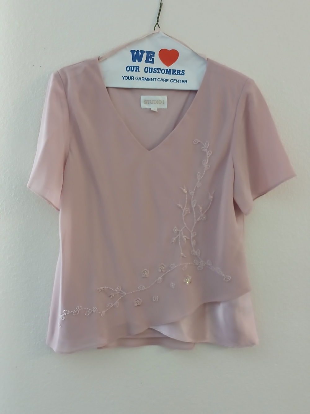 Studio I Blush Pink V-Neck Embroidered Short Sleeve Top & Skirt Set